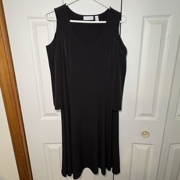 Susan Graver Womens Liquid Knit Dress Size Med Cold Shoulder Black A289176 - Picture 1 of 9
